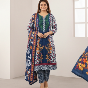 Patel ব্লু মাল্টিকালার ডিজাইন প্রিন্টেড কটন থ্রি পিস ফর উইমেন