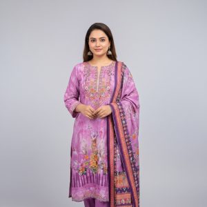 জমজম হালকা বেগুনি লন ৩ পিস | এলিগ্যান্ট ফুলেল ডিজাইন ও আরামদায়ক ফ্যাব্রিক